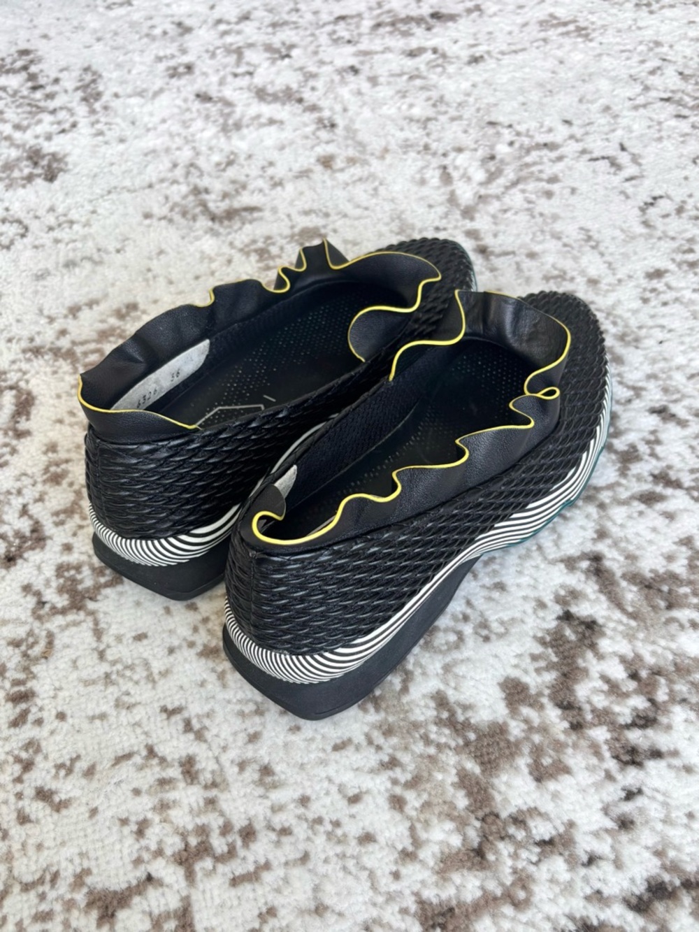 Fendi Ruffle Trim Nappa Leather Slip-On Sneakers - Black with Yellow Piping - Picture 2 of 10
